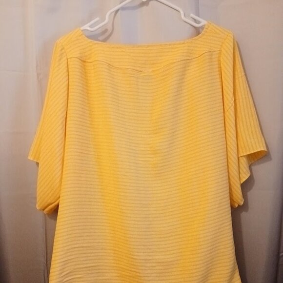 Nwt Square neck Trapeze Blouse womens Plus 1X Sunny yellow stripe Short sleeve - Picture 6 of 7
